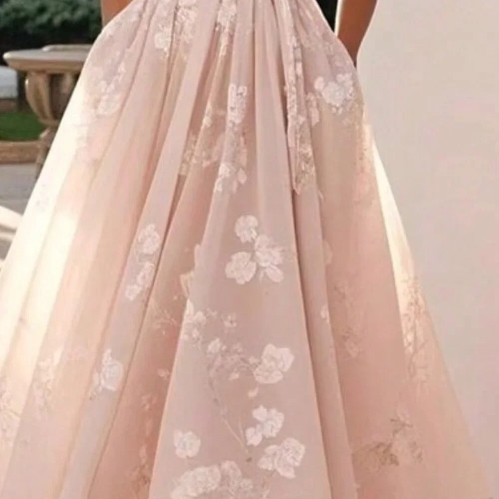 Light Pink Elegant Women's Banquet Evening Sleeveless V-Neck Dress - Picture 2 of 4
